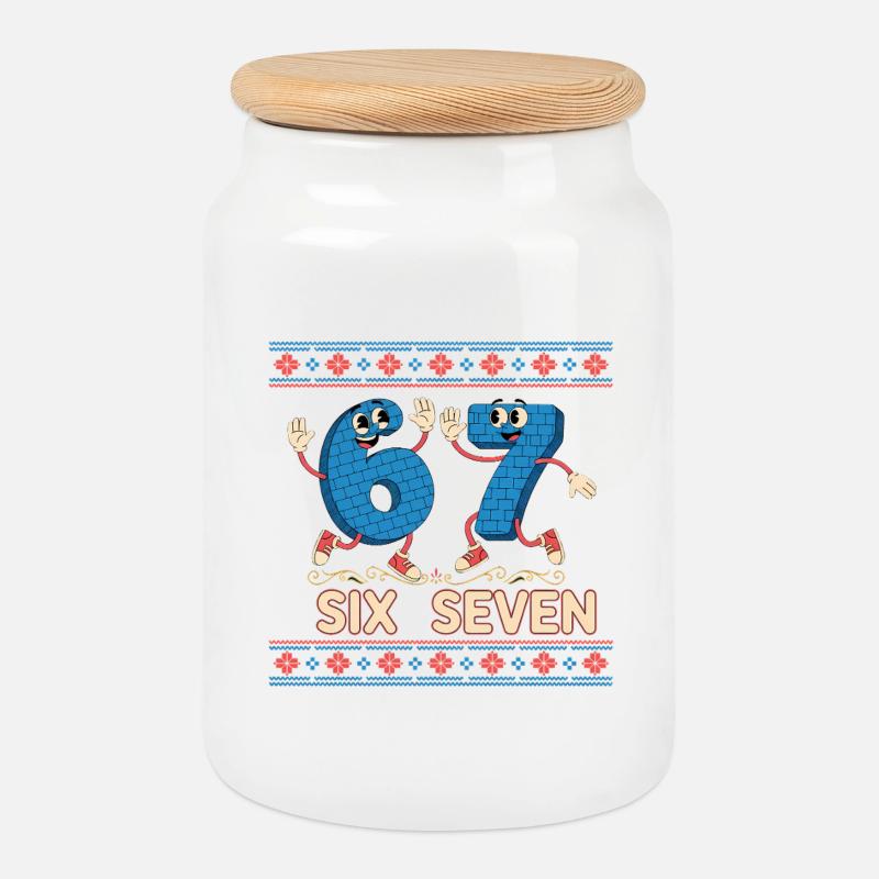 6 7 Six Seven Memes - Cookie Jar with Wooden Lid - white