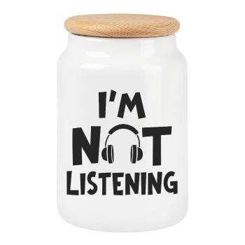 I'm Not Listening Musik Kopfhörer Spruch - Keksdose mit Holzdeckel - Weiß - Vorne
