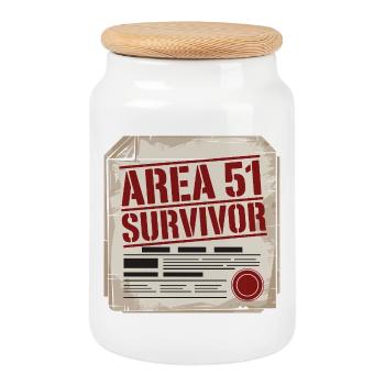 Funny Area 51 Survivor Alien UFO - Cookie Jar with Wooden Lid - white - Front