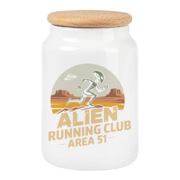 Lustige Area 51 Alien UFO Laufläufer - Keksdose mit Holzdeckel - Weiß - Vorne