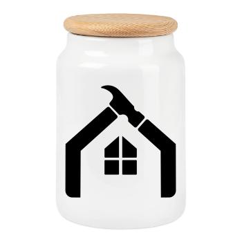 Logo d’artisan concierge – Marteau - Boîte à biscuits avec couvercle en bois - blanc - Devant