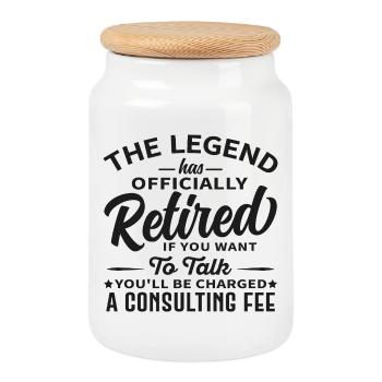 Retirement , The Legend Has Officially Retired - Cookie Jar with Wooden Lid - white - Front