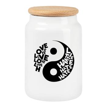 Love Hate Yin Yang Shirt for Thinkers and Artists - Cookie Jar with Wooden Lid - white - Front