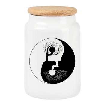 Équilibre YinYang de l’Arbre - Boîte à biscuits avec couvercle en bois - blanc - Devant