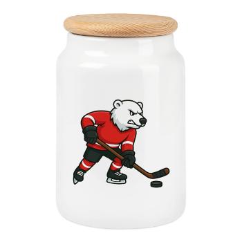 Motif de hockey sur glace ours polaire - Boîte à biscuits avec couvercle en bois - blanc - Devant