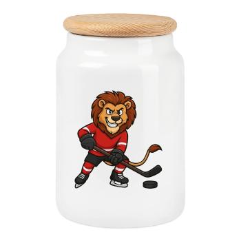 Bande dessinée Lion Hockey - Boîte à biscuits avec couvercle en bois - blanc - Devant