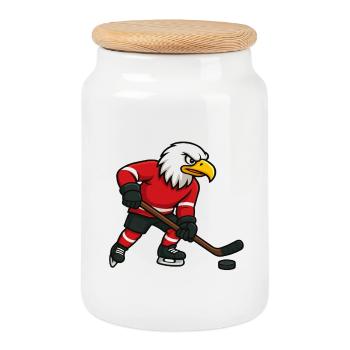 Mascotte de hockey Eagle - Boîte à biscuits avec couvercle en bois - blanc - Devant