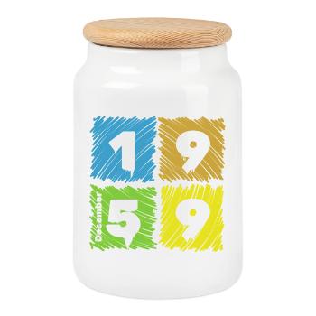 66. Geburtstag Farbige Patches depuis 12/1959 - Boîte à biscuits avec couvercle en bois - blanc - Devant