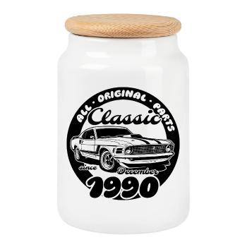 35th Birthday - Classic Musclecar 12/1990 - Cookie Jar with Wooden Lid - white - Front