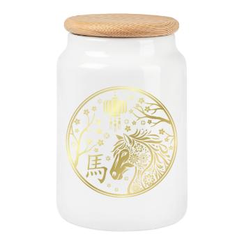 Chinese New year of the Horse 2026 - Cookie Jar with Wooden Lid - white - Front