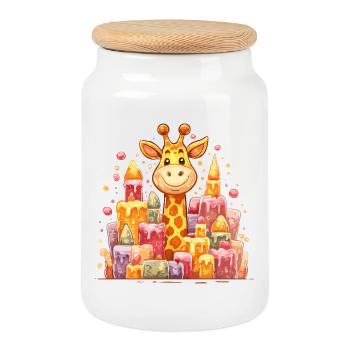 Girafe colorée devant des châteaux de bougies - Boîte à biscuits avec couvercle en bois - blanc - Devant