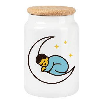Süßes Baby auf dem Mond | Gute Nacht - Keksdose mit Holzdeckel - Weiß - Vorne