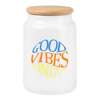 Good-vibes-only - Cookie Jar with Wooden Lid - white - Front