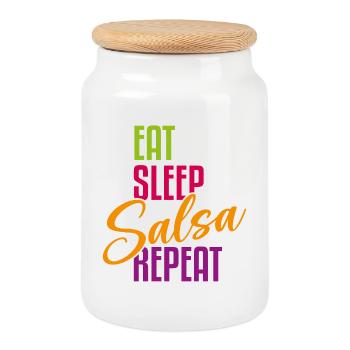 Manger Sleep Salsa Répéter – Tenue Salsa - Boîte à biscuits avec couvercle en bois - blanc - Devant