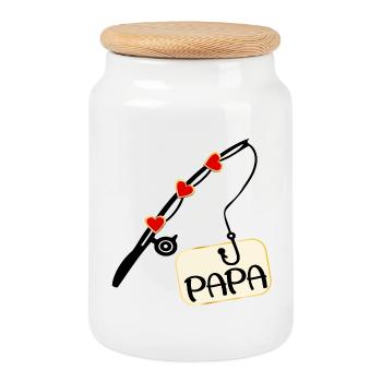 Angler Dad - Cookie Jar with Wooden Lid - white - Front
