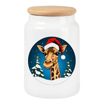 Girafe du Père Noël - Boîte à biscuits avec couvercle en bois - blanc - Devant