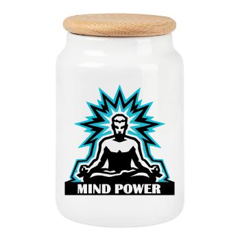 Mind Power Meditation Aura - Keksdose mit Holzdeckel - Weiß - Vorne