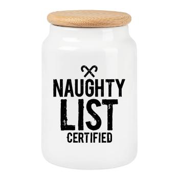 Naughty List Certified Naughty Christmas Quote - Cookie Jar with Wooden Lid - white - Front