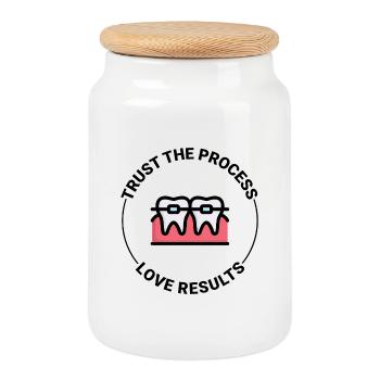 Faites confiance au processus Aimez les résultats Orthodontie - Boîte à biscuits avec couvercle en bois - blanc - Devant