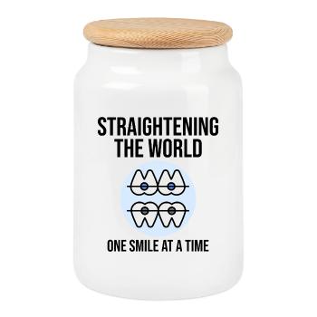 Redresser le monde Un sourire Orthodontiste - Boîte à biscuits avec couvercle en bois - blanc - Devant