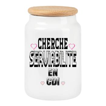 Cherche Serviabilité en CDI - Boîte à biscuits avec couvercle en bois - blanc - Devant