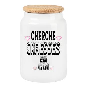Cherche Caresses en CDI - Boîte à biscuits avec couvercle en bois - blanc - Devant