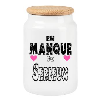 En Manque de Sérieux - Boîte à biscuits avec couvercle en bois - blanc - Devant