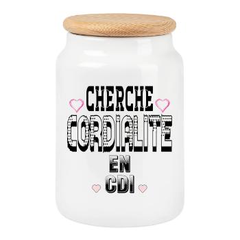 Cherche Cordialité en CDI - Boîte à biscuits avec couvercle en bois - blanc - Devant