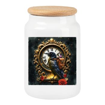Raven Vintage Watch - Cookie Jar with Wooden Lid - white - Front