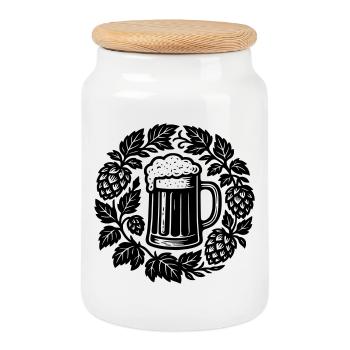 Bier kranz - Cookie Jar with Wooden Lid - white - Front