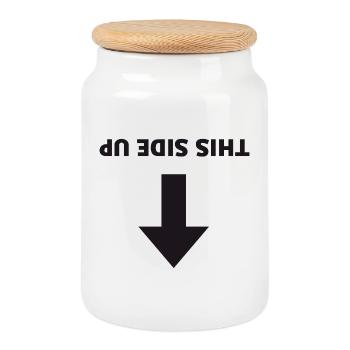 This Side Up - Inverted Arrow - Cookie Jar with Wooden Lid - white - Front