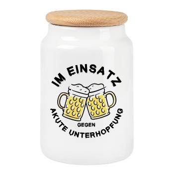 Underhopping Deployment – Regulars' Table Beer Saying - Cookie Jar with Wooden Lid - white - Front