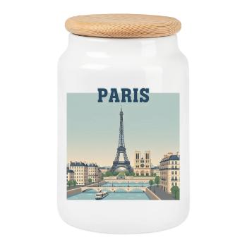 Imprimé Eiffel de la Skyline de Paris - Boîte à biscuits avec couvercle en bois - blanc - Devant