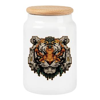 Starker Pixel-Tiger im Retro Look - Keksdose mit Holzdeckel - Weiß - Vorne