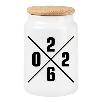 2026 - Cookie Jar with Wooden Lid - white - Front