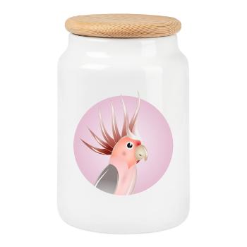 Cacatoès élégant en cercle pastel - Boîte à biscuits avec couvercle en bois - blanc - Devant