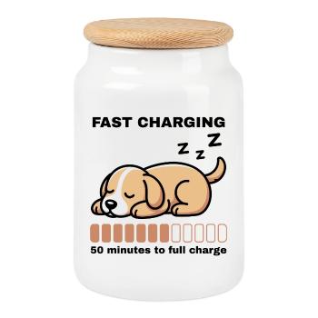 Powernap Dog – Charge rapide - Boîte à biscuits avec couvercle en bois - blanc - Devant