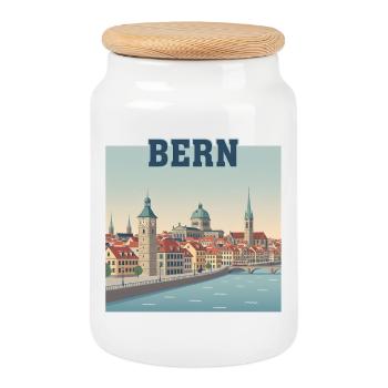 Paysage urbain de Berne Riverside - Boîte à biscuits avec couvercle en bois - blanc - Devant