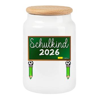 School enrollment school child 2026 start of school football - Cookie Jar with Wooden Lid - white - Front
