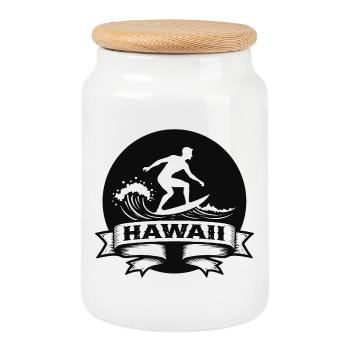 Surfer Hawaii Wave Banner - Cookie Jar with Wooden Lid - white - Front
