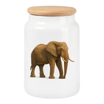 Elephant in natural tones - Cookie Jar with Wooden Lid - white - Front