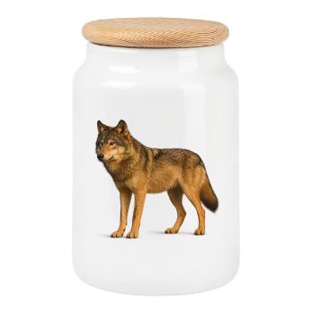 Wolf in Wilderness - Cookie Jar with Wooden Lid - white - Front