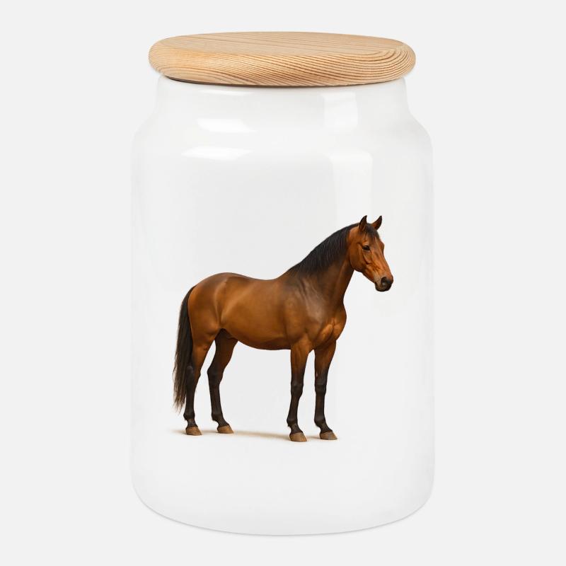 Reddish Brown Stallion in Sun Shimmer - Cookie Jar with Wooden Lid - white