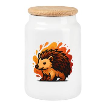 Igel in flammender Aura - Keksdose mit Holzdeckel - Weiß - Vorne
