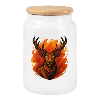 Burning deer in flames - Cookie Jar with Wooden Lid - white - Front