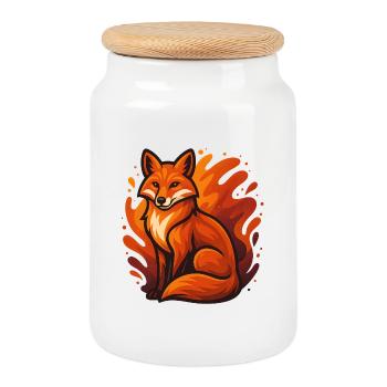 Flaming fox in graphic style - Cookie Jar with Wooden Lid - white - Front