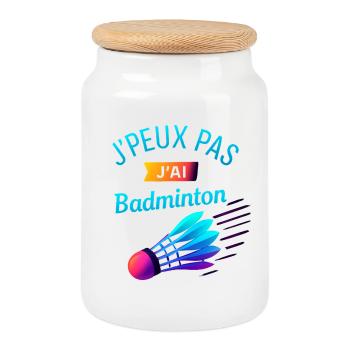 Jpeux Pas Jai Badminton - Boîte à biscuits avec couvercle en bois - blanc - Devant