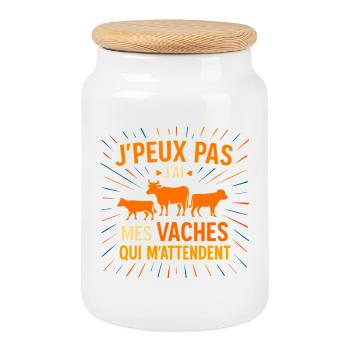 I can't, I have my cows - Cookie Jar with Wooden Lid - white - Front