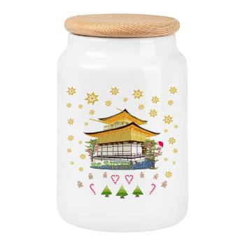 Kyoto, Tempel Kinkaku-ji Handzeichnung Weihnachten - Keksdose mit Holzdeckel - Weiß - Vorne