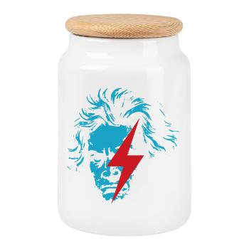 Visage bleu Beethoven avec éclair rouge - Boîte à biscuits avec couvercle en bois - blanc - Devant